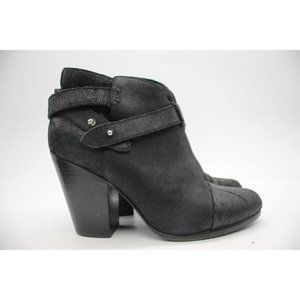 Rag & Bone Harrow Women's EU 40 Ankle Bootie Boot Block Heel Waxed Black Suede